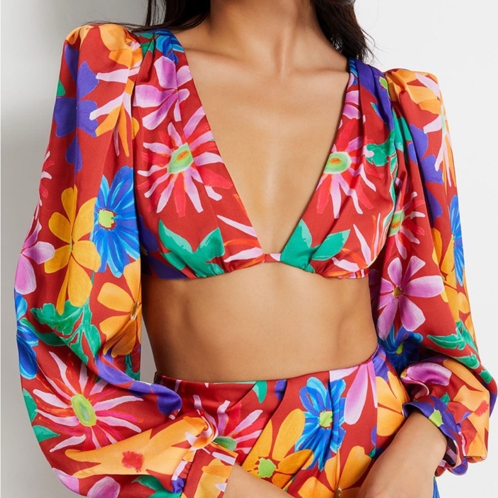 PatBO Colorful Floral V-Neck Blouse